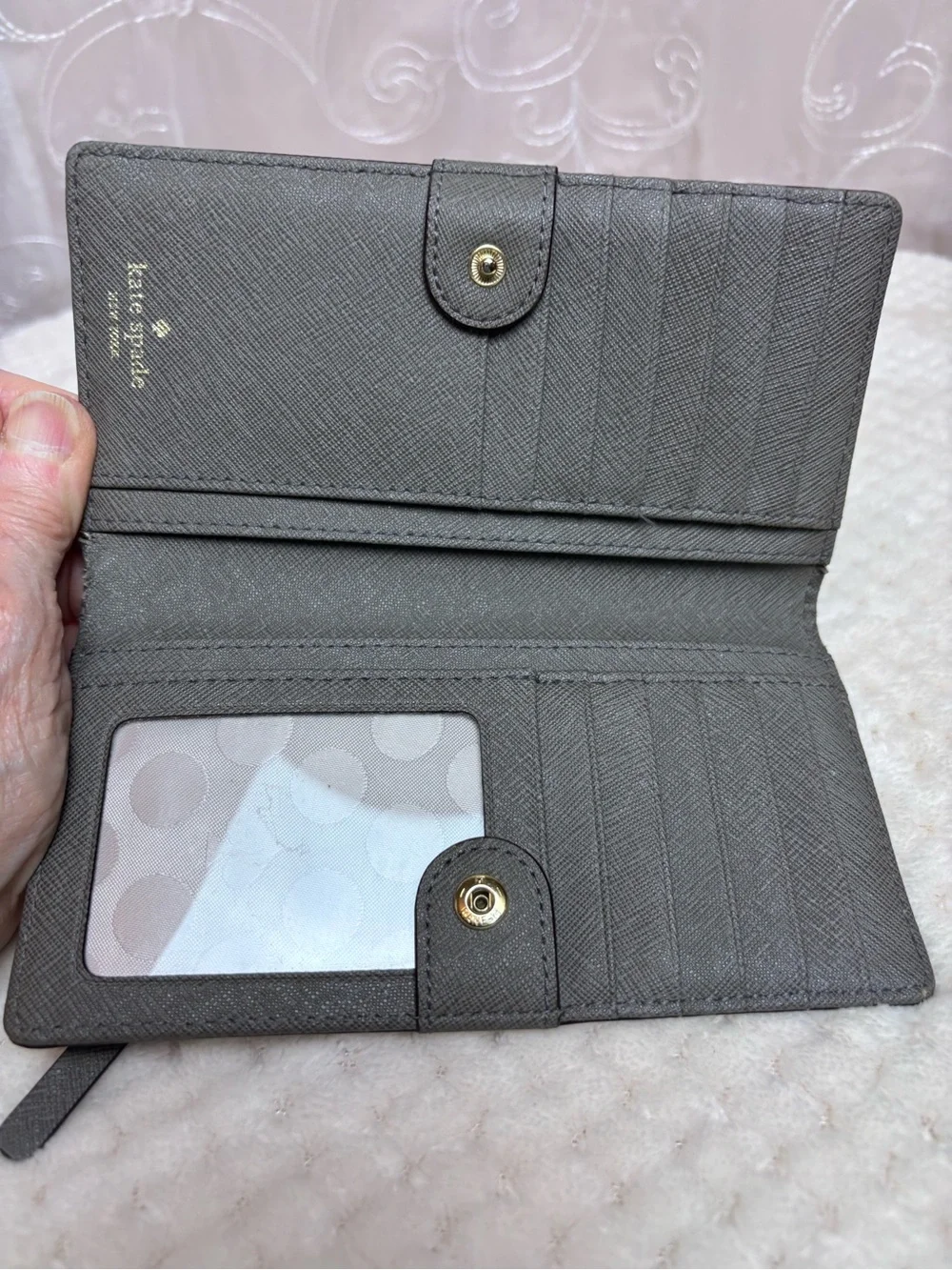 Kate Spade Stacey Wallet Saffiano Gray Leather Bi-Fold